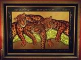 HUGE 7 FT LOUIS SOTTIL ORIGINAL PAINTING, 3 RESTING LEOPARDS