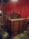 LOUIS XVQUEEN BEDROOM SET WITH BED AND MARBLE TOP DRESSER