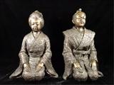 BRONZE JAPANESE NOBLEMAN AND NOBLEWOMAN