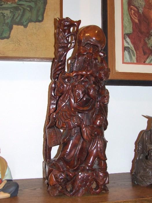 SHOU XING Chinese God of Longevity - Large Root Carved...wonderful patina!