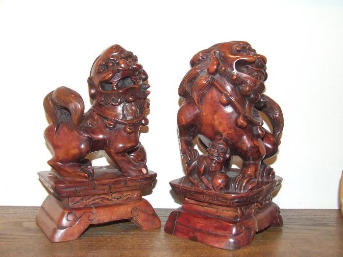 Large Carved Foo Dogs (marked)