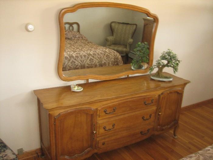 VINTAGE KING BEDROOM SET. WITH HEADBOARD, ARMOIRE CHEST, DRESSER WITH MIRROR. 50'S LOOK! $745 FOR THE SET