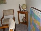 corner end table, world globe, angel, brass planter