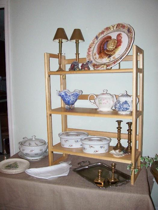 All sorts of bric a brac - teapots, Cordon Bleu cookware, vintage Christmas china etc.