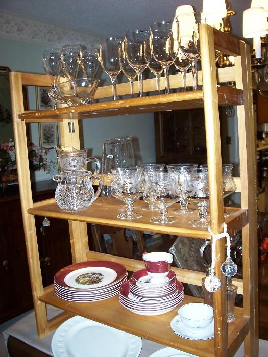 Pretty set of elegant shrimp cocktail servers in etched glass - several good pitchers, vintage china