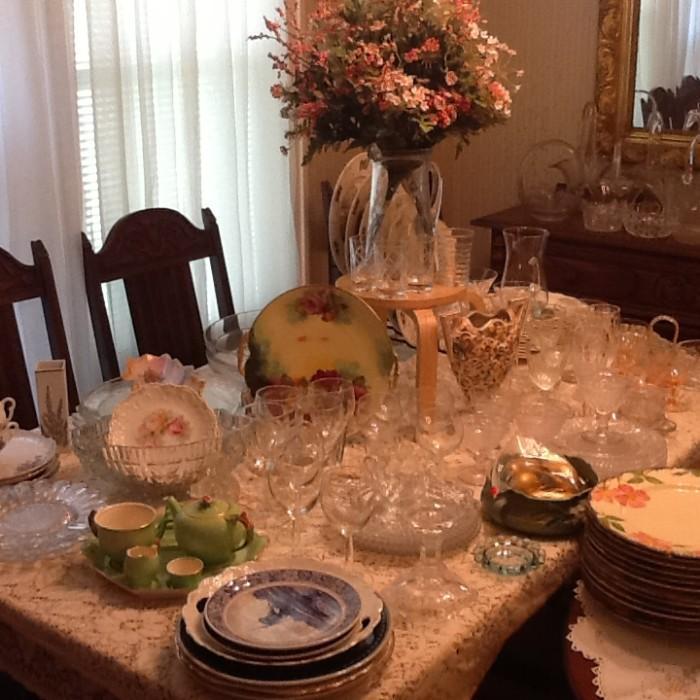 Extendable Dining Table; China and Glassware
