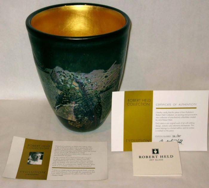 Canadian artist Robert Held for Waterford, the Crucible, limited edition, vase with gold leaf lining, NIB