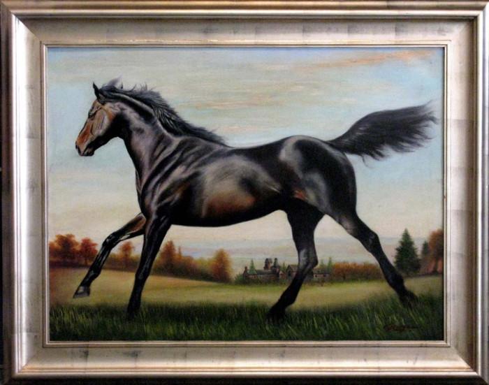 Eduardo Burga (b. 1960, Peru), Oil on canvas depicting a galloping horse