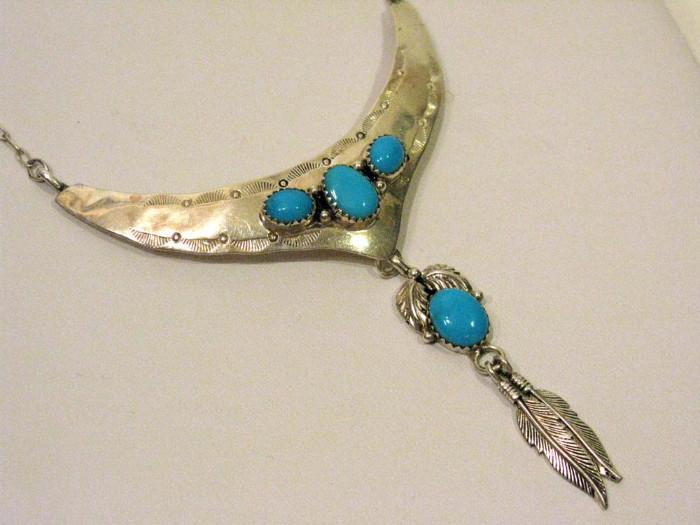 Native American Sterling and Turquoise Necklace
