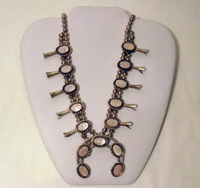 Signed, Native American, Sterling Squash Blossom Necklace