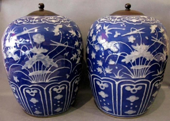 Pair of Qing Dynasty Powder Blue and White Glaze Ginger Jars 18th - 19th century.