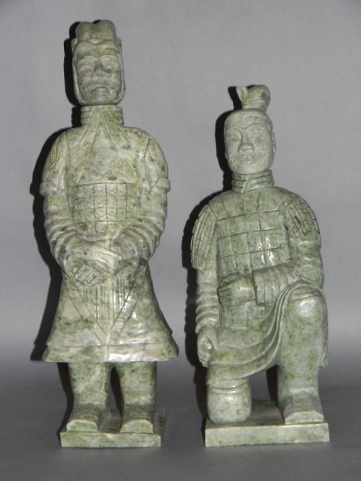 Pair or Carved Stone Chinese Warriors after the Terracotta Warriors