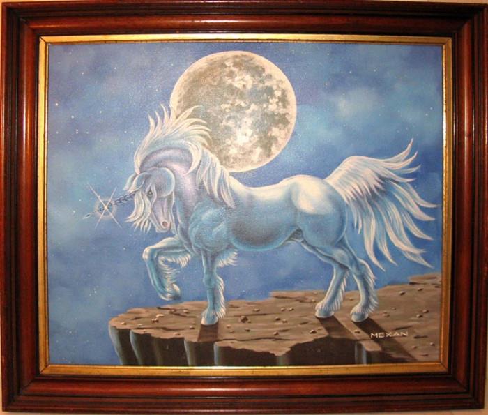 Mexan and his Unicorn Oil on Canvas in all its magnificence!