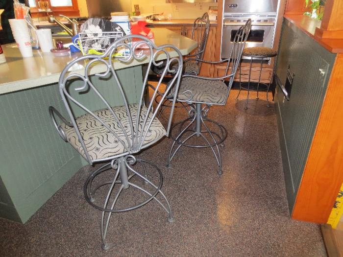 Wrought iron chairs, 3 capt., 1 stool