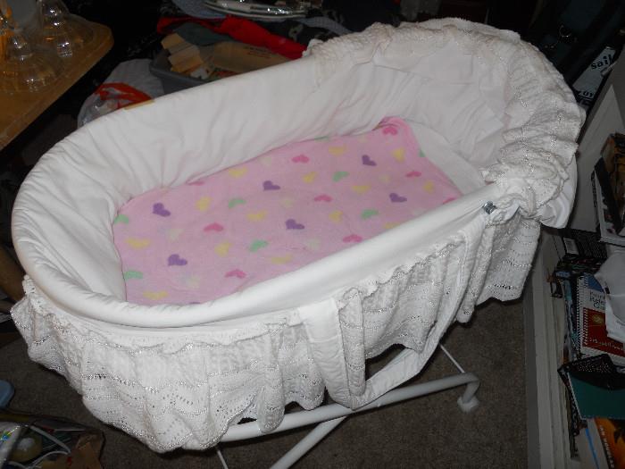 Adorable Baby Bassinet, White and Pink Blanket