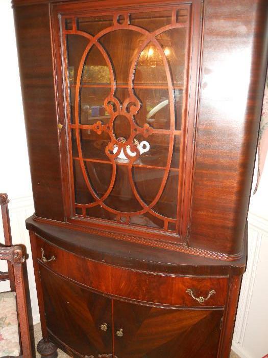 Corner Antique Cabinet for Silver and Collectibles, Very Beautiful! Showcase Piece!