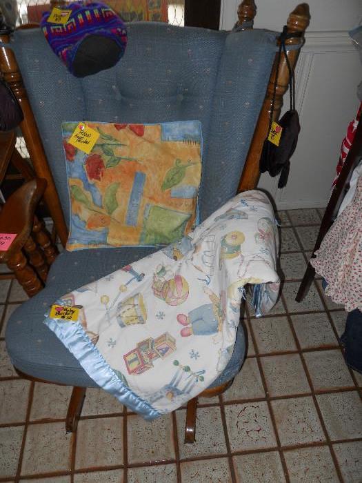 Blue Rocking Chair with blanket