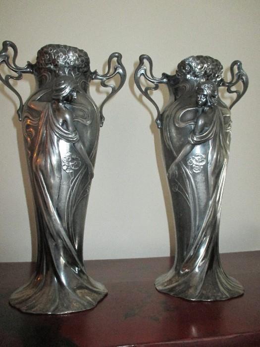 Art Nouveau Lady Figurine vases C. 1895. 14" tall by 5"