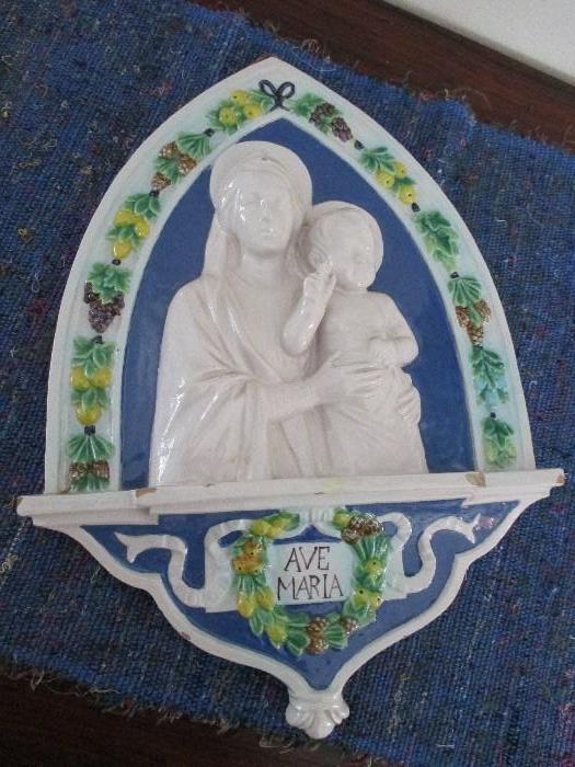 Della Robbia Cantagalli "Ave Maria" antique ceramic plaque