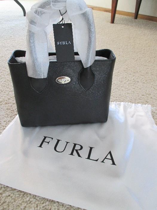 New Furla black leather hand bag