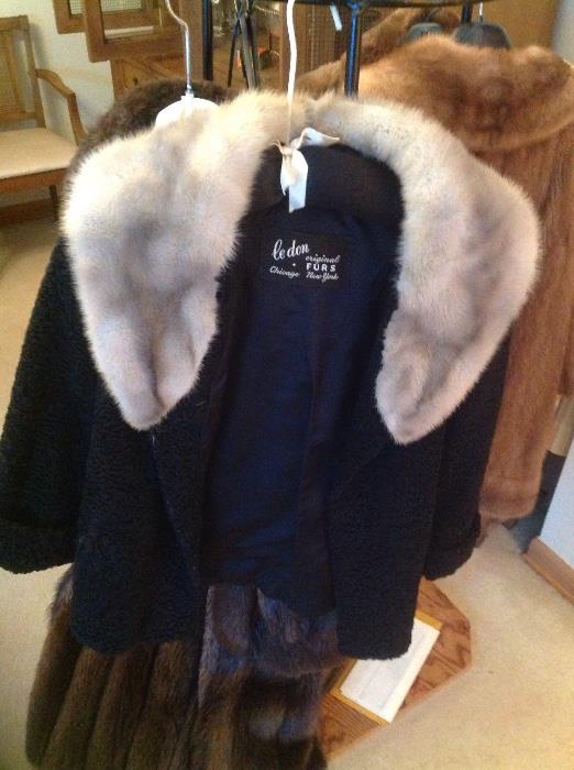 Grey mink collar, black Persian lamb (curly), jacket with 3/4 length sleeves