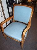 BLUE VINYL CHAIR, INCLUDES ANOTHER MATCHING CJAIR. SELL BOTH OR SEPERATLEY