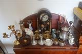 COLLECTIONS OF CLOCKS, PEWTER, STERLING SILVER