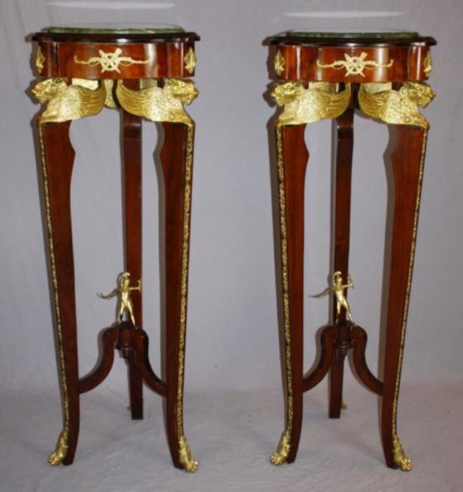 Pair of Empire style marble top pedestals