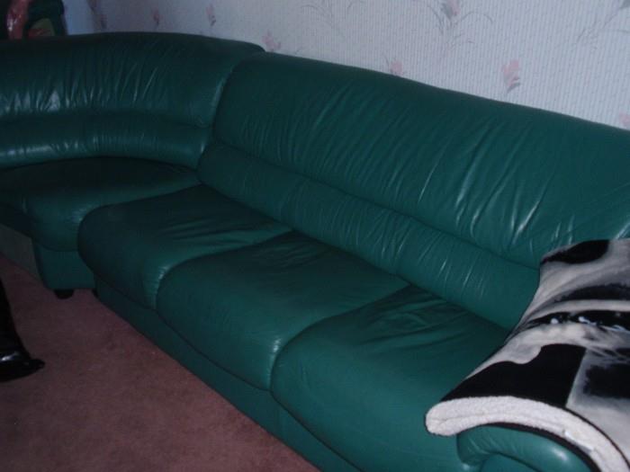 green leather sectional