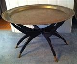 2 LARGE BRASS TRAY COFFEE TABLES FOLDING BASE 1960’S