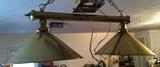 TWO LIGHT BRASS HANGING FIXTURE, OVER POOL TABLE/KITCHEN ISLAND