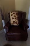 2 FERGUSON COPELAND LEATHER CHAIRS AND 1 OTTOMAN