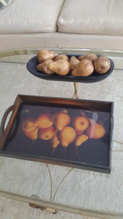 faux pears and Pear motif tray
