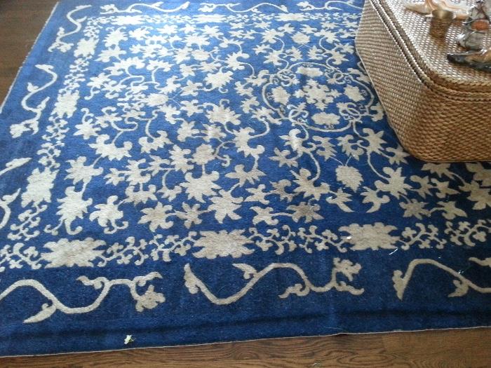 All wool blue and white rug