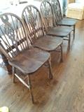Four English wheel back Windsor side chairs