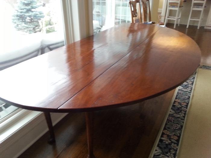Custom hand-hewn solid cherry Queen Anne style drop-leaf table made in England