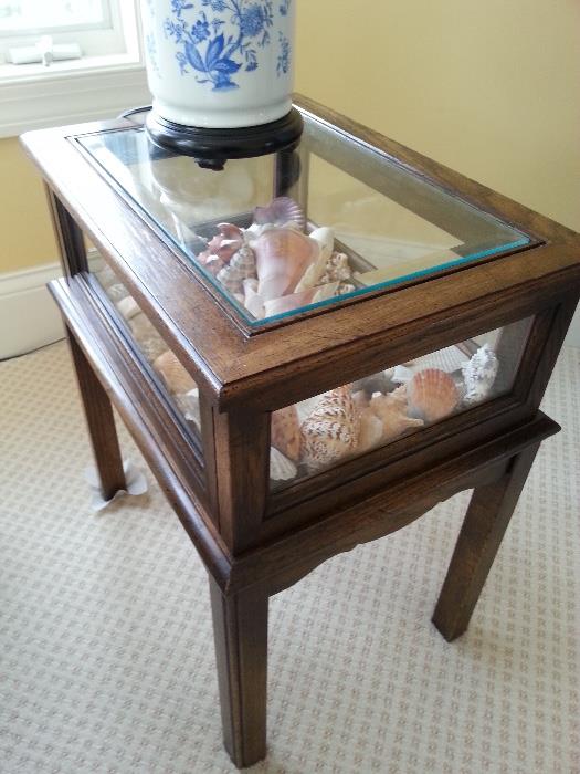 Display case and table with shell collection. Perfect for a lake home