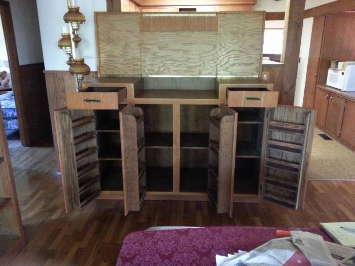 Portable wet bar of solid wood.