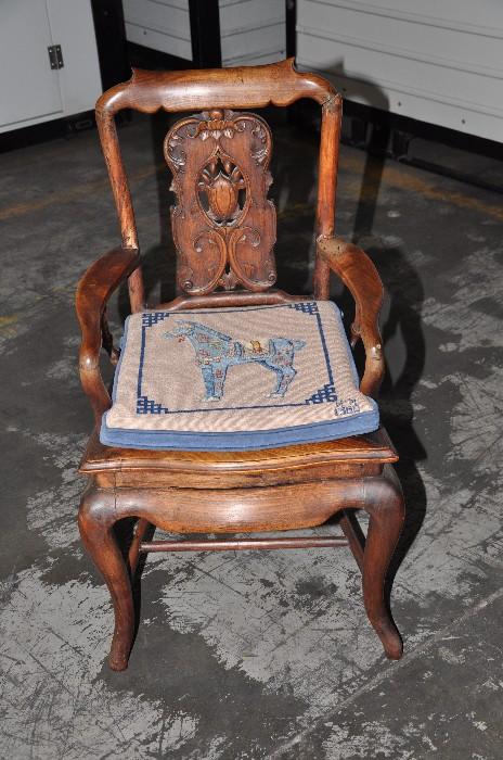 Asian wooden chair, 1 of pair