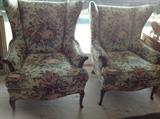 pair floral wing back chairs
