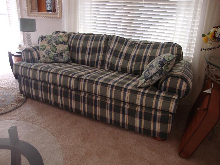 Large sofa, blue plaid