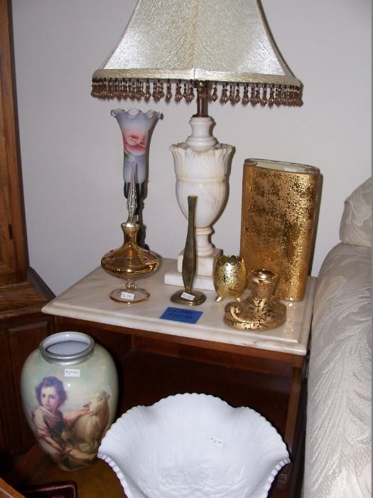 Marble Lamp and Marble Top End Table