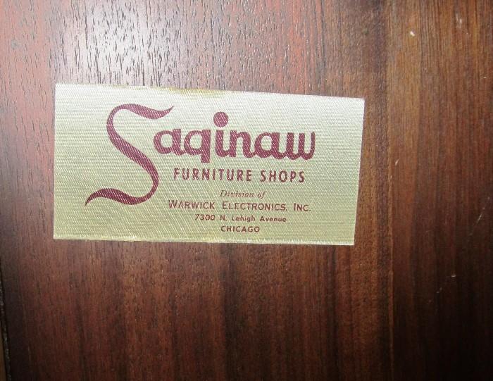 Manufacturers Label for Vintage Saginaw Telescoping   Buffet Sideboard Table  ... Expand O Matic, mfg. by Saginaw Furniture Co.; 