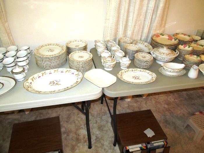 Vintage Set of Fine Adline China...Occupied Japan, service for 12 with many extra pieces...approx. 91 pcs. total;  Also shown on the right side of the table display are some of the Vintage Set of Fine Franciscan China "Desert Rose"...service for 12...approx. 74 pcs. total;  Also shown on the left side of the display are some of the fine Sango China (Japanese)..."Carlotta 3628"...  service for  8 with many, many extra pieces...approx. 90 pcs. total