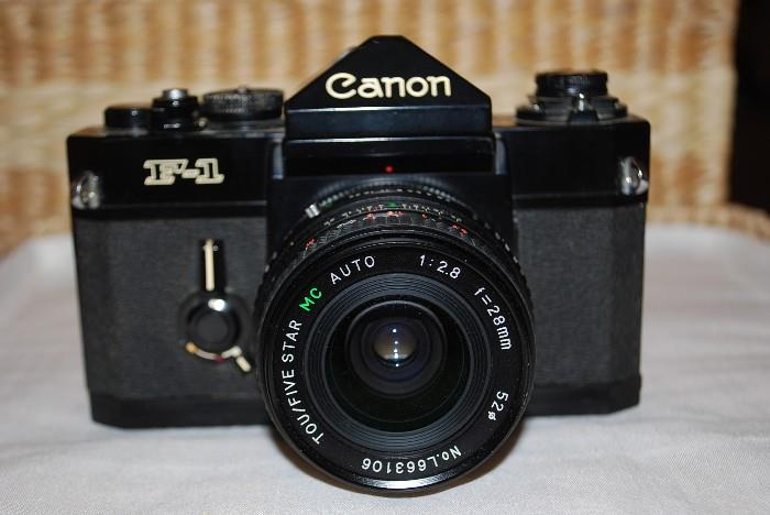 Canon F-1 35mm camera with 28mm lens