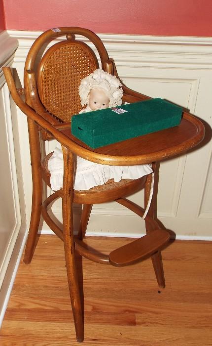 ANTIQUE EARLY 20TH C. THONET BENTWOOD AND CANE CHILD'S HIGH CHAIR