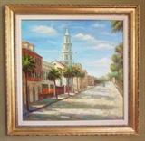 HUGE ORIGINAL OIL PAINTING "CHARLESTON STREETS"