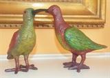 PAINTED BRONZE PARTRIDGE FIGURES PAIR