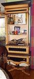 TALL BLACK AND PINE BOOKCASE ON CHEST DESIGNER CABINET