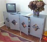 SILVER WITH DIAMOND SHAPED WINDOWS CREDENZA CABINET